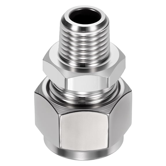 2 Pack 304 Stainless Steel Compression Tube Pipe Fitting, 5/16" OD Compression x 1/4" NPT Male Union Connector, Straight Coupling Adapter Pipe Fitting for Air, Water, Oil