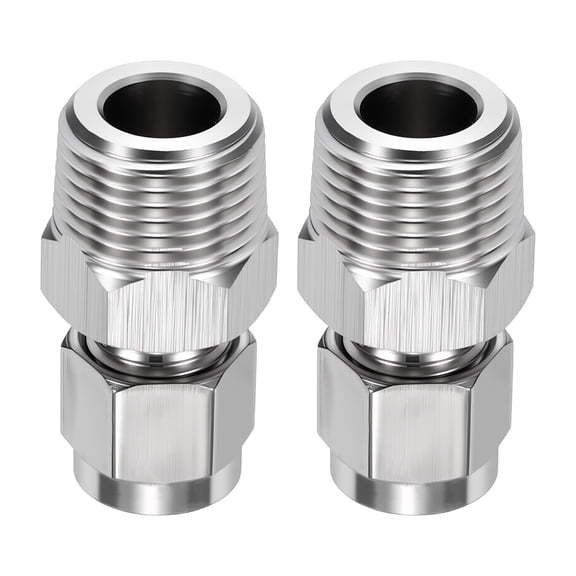 2 Pack 304 Stainless Steel Compression Tube Pipe Fitting, 5/16" OD Compression x 1/4" NPT Male Union Connector, Straight Coupling Adapter Pipe Fitting for Air, Water, Oil