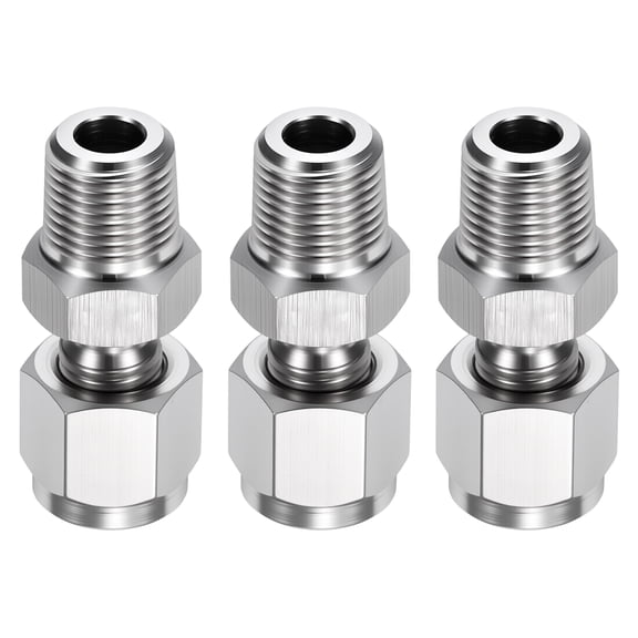 2 Pack 304 Stainless Steel Compression Tube Pipe Fitting, 5/16" OD Compression x 1/4" NPT Male Union Connector, Straight Coupling Adapter Pipe Fitting for Air, Water, Oil