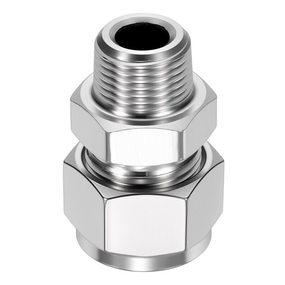 2 Pack 304 Stainless Steel Compression Tube Pipe Fitting, 5/16" OD Compression x 1/4" NPT Male Union Connector, Straight Coupling Adapter Pipe Fitting for Air, Water, Oil