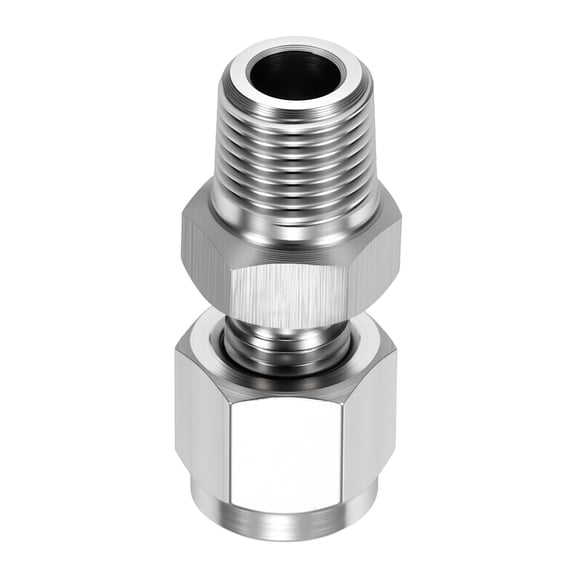 2 Pack 304 Stainless Steel Compression Tube Pipe Fitting, 5/16" OD Compression x 1/4" NPT Male Union Connector, Straight Coupling Adapter Pipe Fitting for Air, Water, Oil
