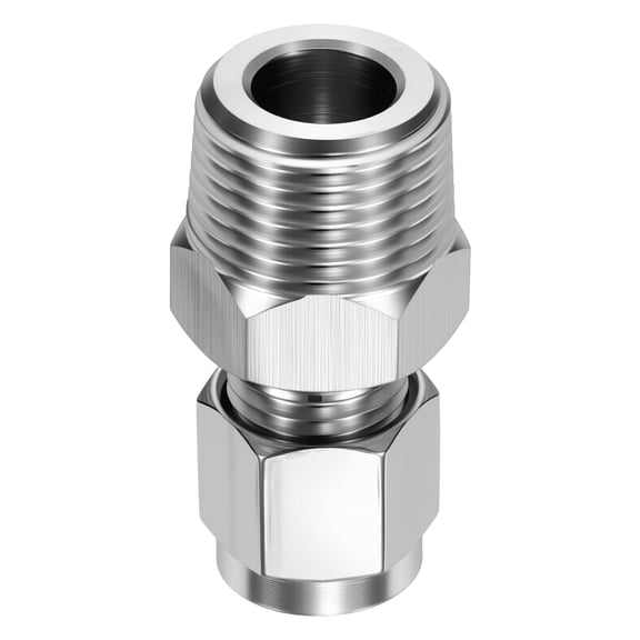 2 Pack 304 Stainless Steel Compression Tube Pipe Fitting, 5/16" OD Compression x 1/4" NPT Male Union Connector, Straight Coupling Adapter Pipe Fitting for Air, Water, Oil