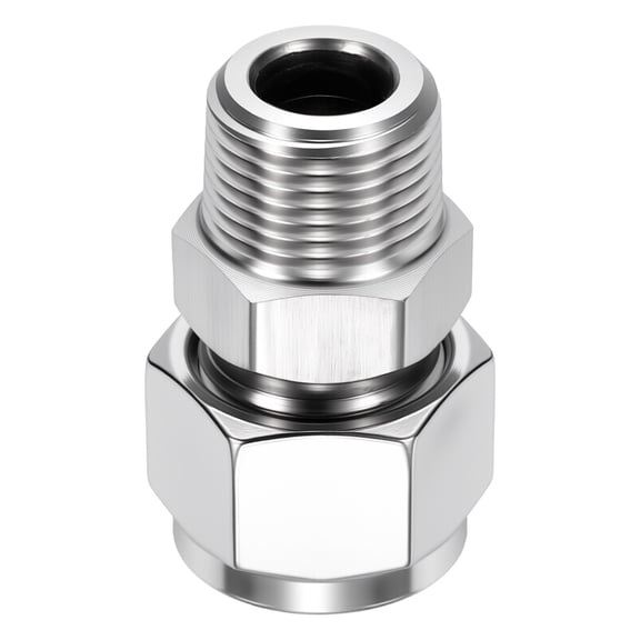 2 Pack 304 Stainless Steel Compression Tube Pipe Fitting, 5/16" OD Compression x 1/4" NPT Male Union Connector, Straight Coupling Adapter Pipe Fitting for Air, Water, Oil