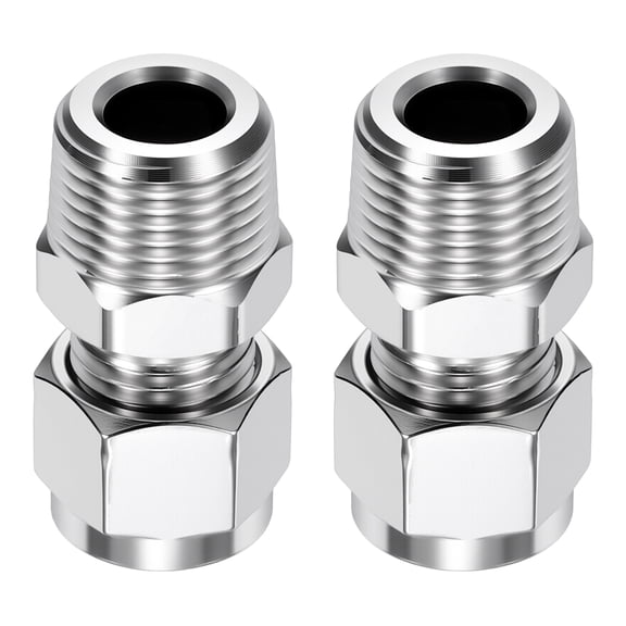 2 Pack 304 Stainless Steel Compression Tube Pipe Fitting, 5/16" OD Compression x 1/4" NPT Male Union Connector, Straight Coupling Adapter Pipe Fitting for Air, Water, Oil