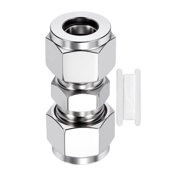 2 Pack 304 Stainless Steel Compression Tube Pipe Fitting, 5/16"x5/16 Compression Union Connector, Straight Coupling Adapter Pipe Fitting for Air, Water, Oil