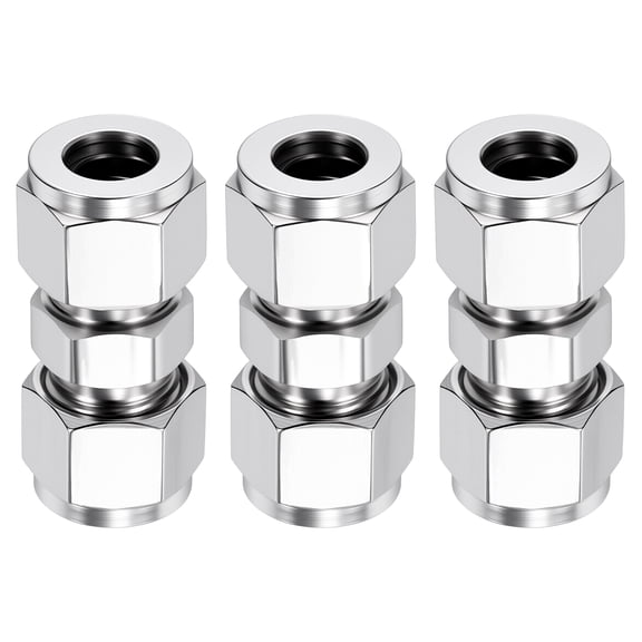 2 Pack 304 Stainless Steel Compression Tube Pipe Fitting, 5/16"x5/16 Compression Union Connector, Straight Coupling Adapter Pipe Fitting for Air, Water, Oil