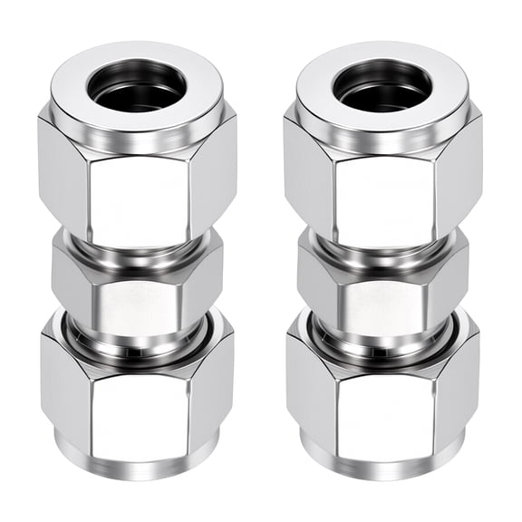 2 Pack 304 Stainless Steel Compression Tube Pipe Fitting, 5/16"x5/16 Compression Union Connector, Straight Coupling Adapter Pipe Fitting for Air, Water, Oil