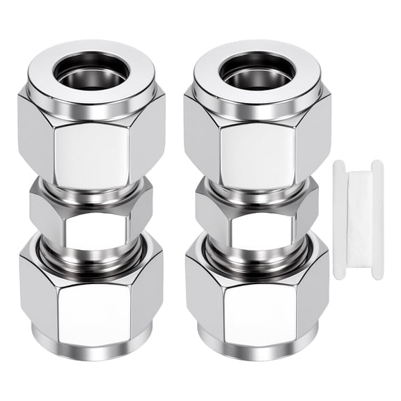 2 Pack 304 Stainless Steel Compression Tube Pipe Fitting, 5/16"x5/16 Compression Union Connector, Straight Coupling Adapter Pipe Fitting for Air, Water, Oil