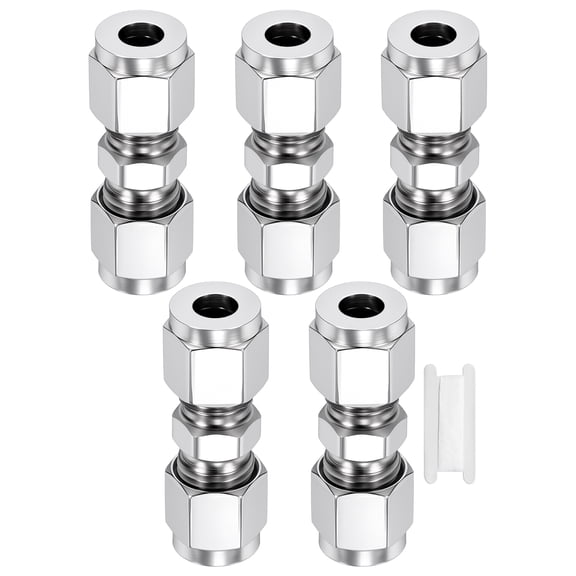 2 Pack 304 Stainless Steel Compression Tube Pipe Fitting, 5/16"x5/16 Compression Union Connector, Straight Coupling Adapter Pipe Fitting for Air, Water, Oil