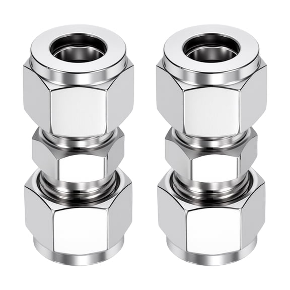 2 Pack 304 Stainless Steel Compression Tube Pipe Fitting, 5/16"x5/16 Compression Union Connector, Straight Coupling Adapter Pipe Fitting for Air, Water, Oil