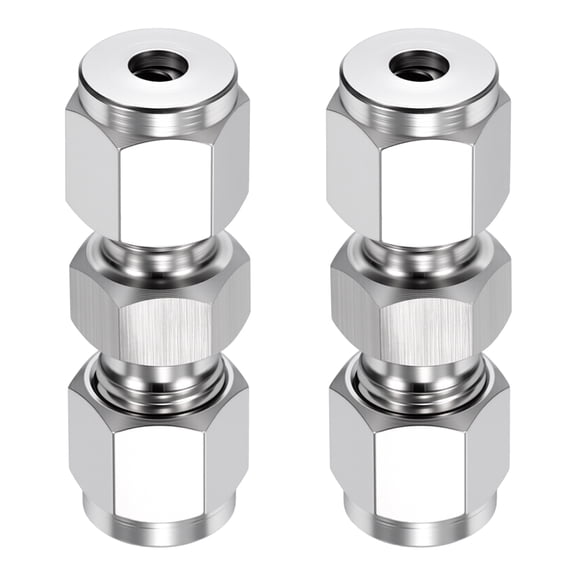 2 Pack 304 Stainless Steel Compression Tube Pipe Fitting, 5/16"x5/16 Compression Union Connector, Straight Coupling Adapter Pipe Fitting for Air, Water, Oil