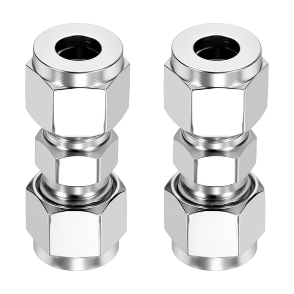 2 Pack 304 Stainless Steel Compression Tube Pipe Fitting, 5/16"x5/16 Compression Union Connector, Straight Coupling Adapter Pipe Fitting for Air, Water, Oil