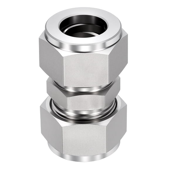 2 Pack 304 Stainless Steel Compression Tube Pipe Fitting, 5/16"x5/16 Compression Union Connector, Straight Coupling Adapter Pipe Fitting for Air, Water, Oil