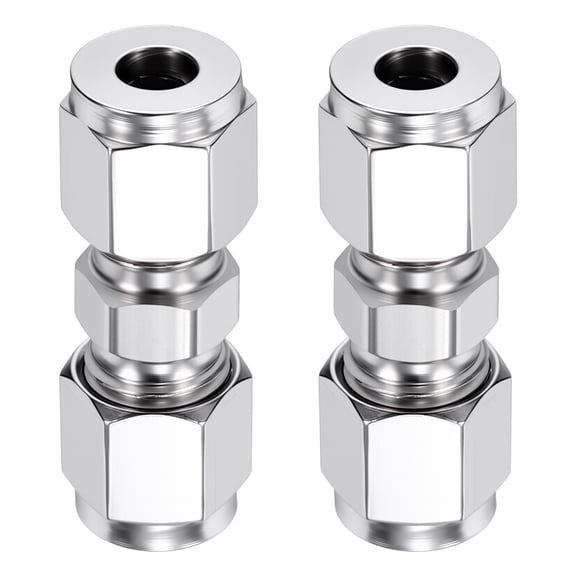 2 Pack 304 Stainless Steel Compression Tube Pipe Fitting, 5/16"x5/16 Compression Union Connector, Straight Coupling Adapter Pipe Fitting for Air, Water, Oil