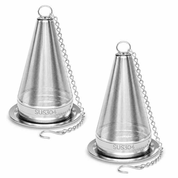 2 Pack 304 Stainless Steel Cone Tea Infusers with Drip Trays for Loose Leaf Tea