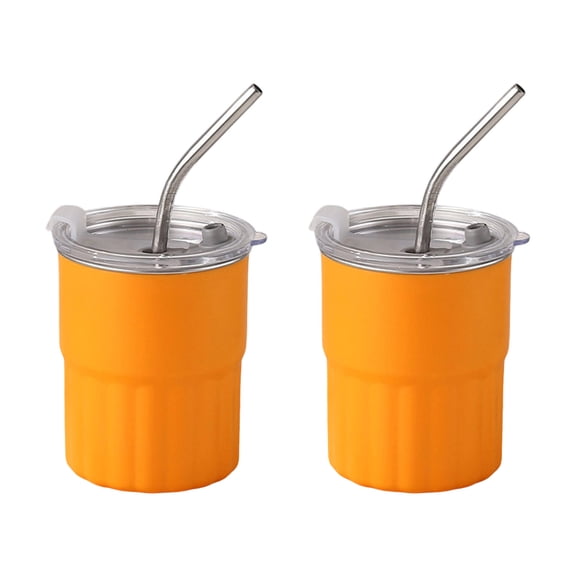 2 Pack 304 Stainless Steel Cups Stackable Coffee Mugs Metal Drinking Glasses with Straw and Lid Drinkwares for Camping