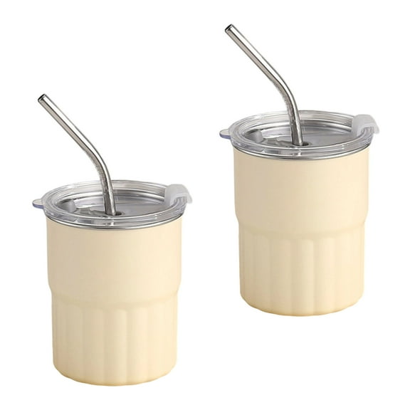 2 Pack 304 Stainless Steel Cups Stackable Coffee Mugs Metal Drinking Glasses with Straw and Lid Drinkwares for Camping