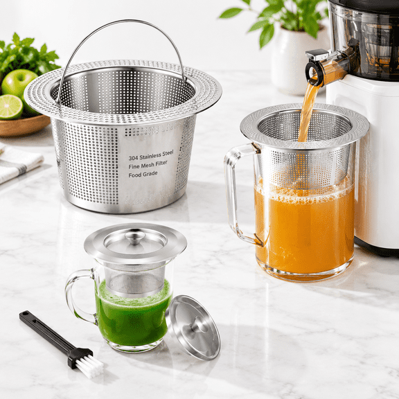 2-Pack 304 Stainless Steel Juice Strainers, 5.5in & 4.5in, For Pulp Juicing & Kitchen Straining