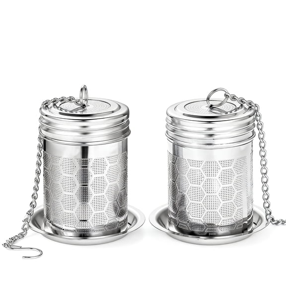 Tea Strainer 304 Stainless Steel Mesh Filter 2 pack Infuser Chain Hook Lid for Mugs Loose Leaf Home