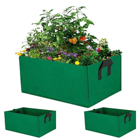 2 Pack 30L Grow Bags, Rectangular Non-woven Breathable Pocket with Handles, for Vegetable Fruit Flower(Green)