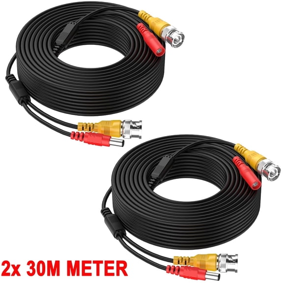 2 Pack 30M/100Ft Security Camera Extension Cable BNC Video Power Cable for CCTV, DVR, Surveillance System, All in One Plug & Play Cord