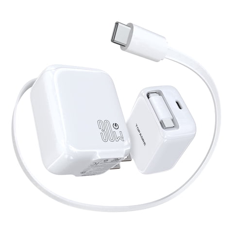 Topadre 2-Pack 30W Retractable Cable USB-C Charger, Foldable plug, for iPhone 17/16/15/Pro/Pro Max, Samsung Galaxy, iPad Series - White