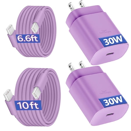 2-Pack 30W USB C Fast Charger 10ft Type-C Wall Charger Block Fast Charging Cable Cord for iPhone 17/16 Pro Samsung Galaxy S25/S24/S23 Purple price history and forecast - Allaceryvva