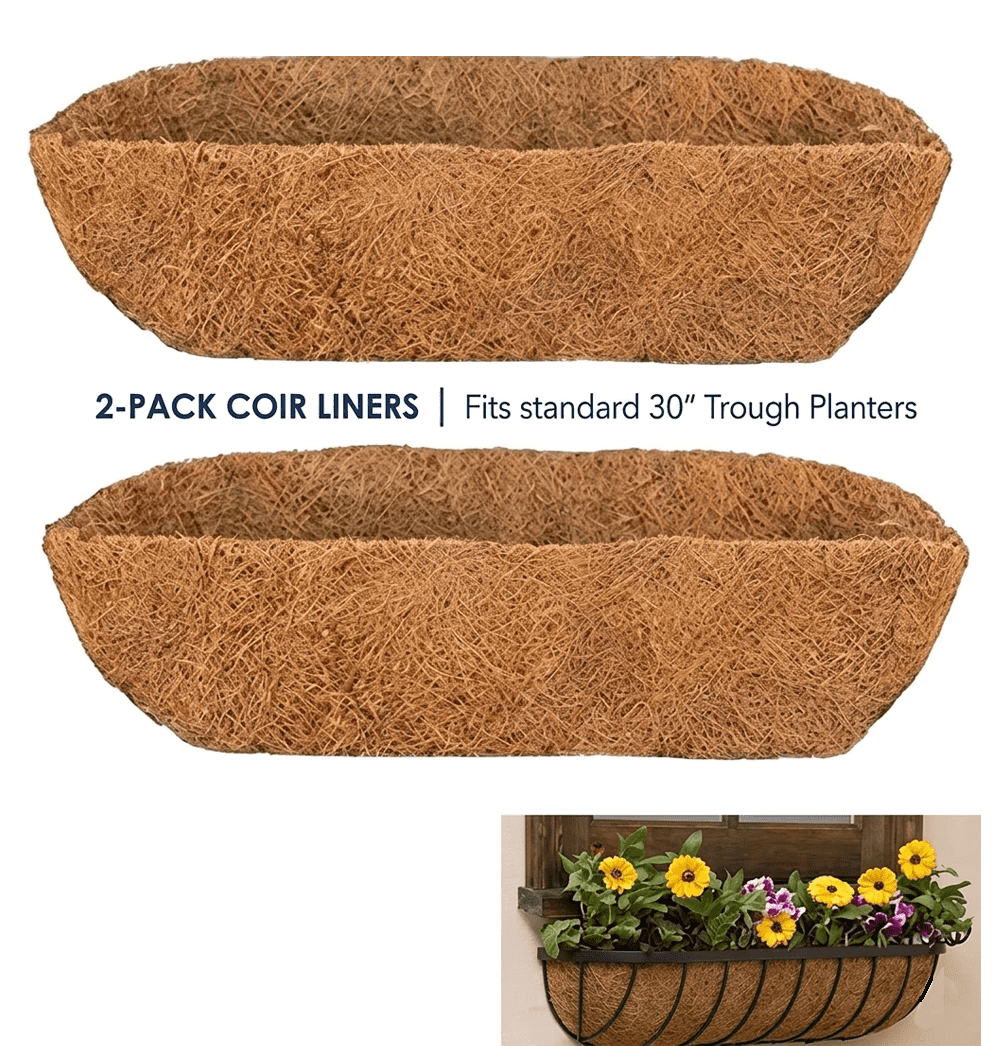 2 Pack 30in Trough Hanging Basket Coco Liner 100% Natural Coconut Fiber for Plants Wall Planter Insert Replaceable Coir Liner for Window Box, Fence Flower Pot for Porch, Patio & Garden (2, 30 inch)