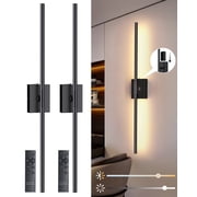 2 Pack 31.5 Inch Wall Sconce Removable Battery Operated with Remote Control 360 Rotate Touch Control 4 Color Dimmable No Wiring LED Wall Lights for Living Room Hallway Bedroom
