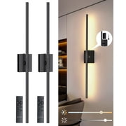 2 Pack 31.5 Inch Wall Sconce Removable Battery Operated with Remote Control 360°Rotate 4 Color Dimmable No Wiring LED Wall Lights for Living Room Hallway Bedroom