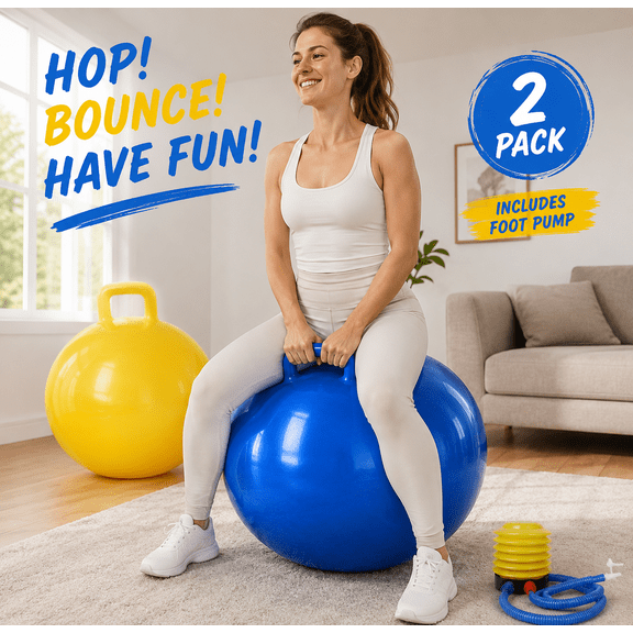 2 Pack 31 Inch Hopper Balls with Handles and Air Pump, Large Bouncing Balls for Adults, Outdoor Backyard Lawn Beach Park Camping Party Games and Family Fun