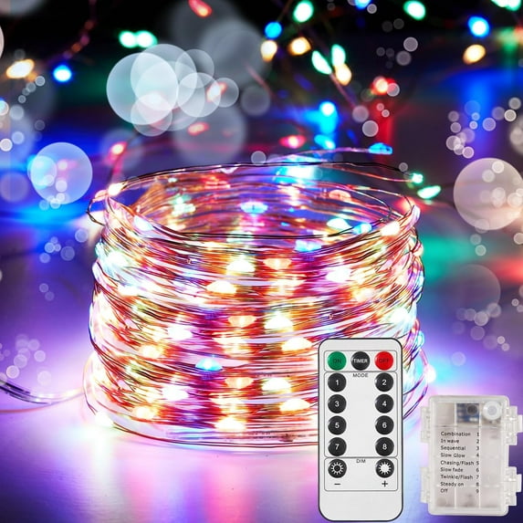 2 Pack 32.8 Ft. Battery Operated Outdoor String Lights with Remote & Timer, LED Multi Color Fairy Lights, Waterproof Twinkle Lights for Bedroom, Dorm, Mason Jar, Wedding, Party, Christmas