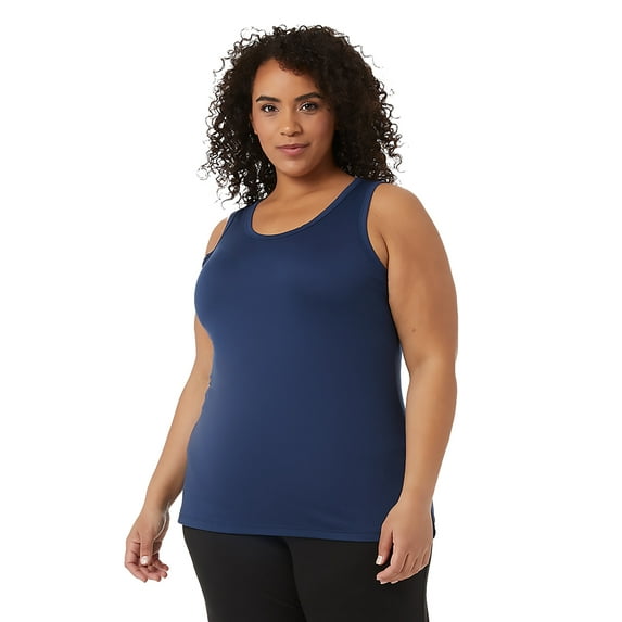 2 Pack 32 Degrees Women's Cool Relaxed Lightweight Moisture Wicking Anti Odor Knit Tank Top Shirt - Inky Indigo Blue - Medium