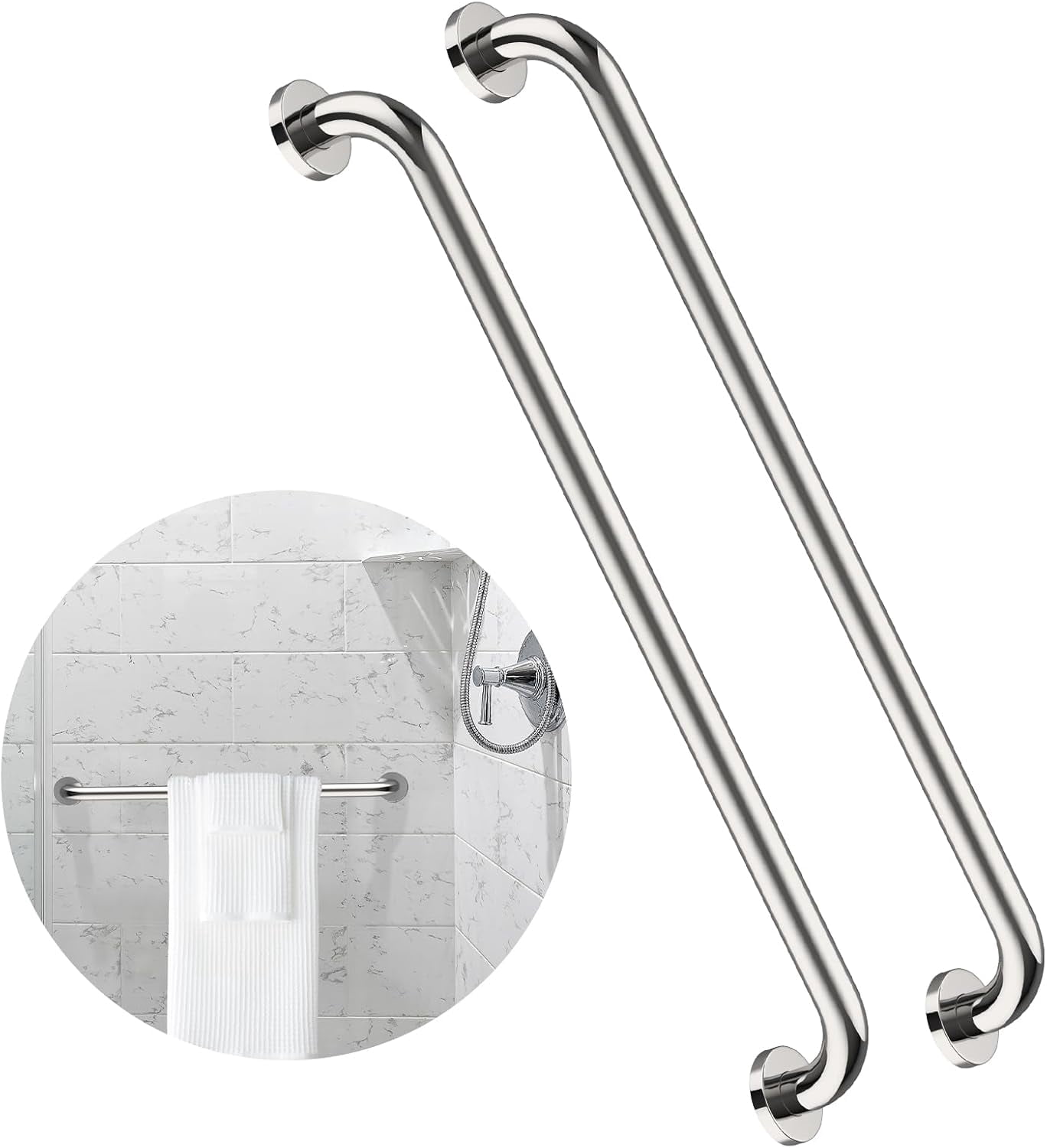 2-Pack 32 Inch Chrome Shower Grab Bars, SUS304 stainless steel wall ...
