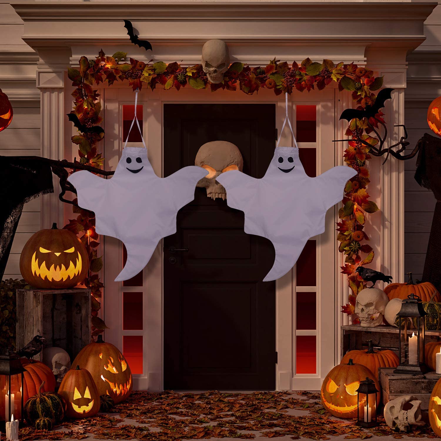 Ghost Windsock 2-Pack 32 Inch Classic White Ghost Halloween Windsock Indoor Outdoor ...