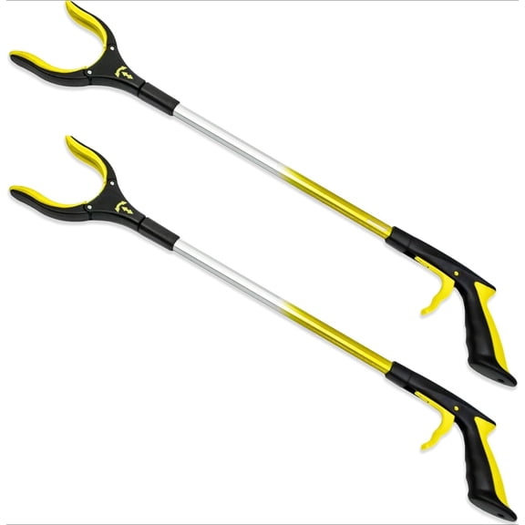 2-Pack 32 Inch Extra Long Grabber Reacher with Rotating Jaw - Mobility Aid Reaching Assist Tool (Yellow)