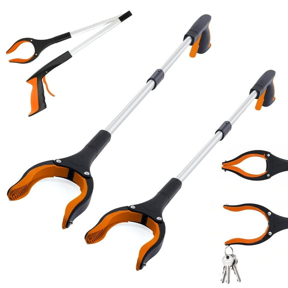 Geya 2-Pack 32 inch Foldable Grabber Reacher Tool with Magnetic Tip, 90° Rotating Anti-Slip Jaw, Pick Up Stick Reaching Aid for Seniors and Daily Use