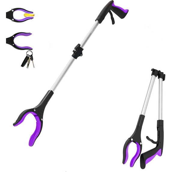 2 Pack 32 inch FDA Registered GrabRunner Heavy Duty(up to 10 lbs) Reacher Grabber Tool with Strong Magnetic (New Purple)