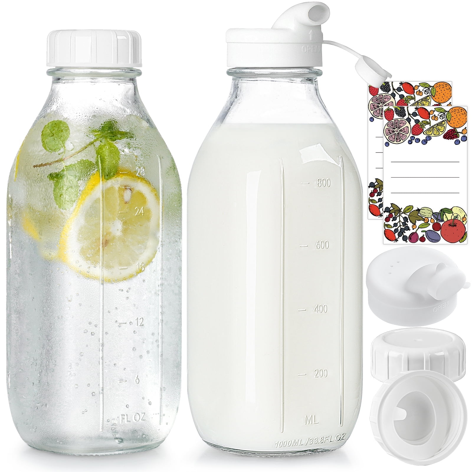 2 Pack 32 oz Syntic Glass Milk Bottle Containers with Pour Spout, Juice ...