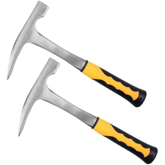2 Pack 32 oz Rock Pick Hammer With Non-Skid Handle, 11.8 Inch All Steel Geologist Hammer, Drop Forged Masonry Hammer with Pointed Tip for Mining, 2lbs
