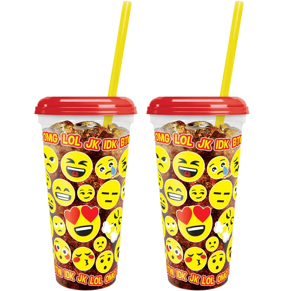 2Pack 32 oz. Tall Plastic Emoji Design Cup, Kids Funny Travel Straw