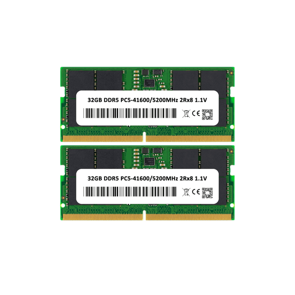 2-Pack 32GB DDR5 5200MHz PC5-41600 SODIMM Laptop RAM Memory Kit 2Rx8 1.1V for AI PCs, Mobile Workstations, High-End Gaming & Content Creation (64GB Total) Non-ECC Unbuffered