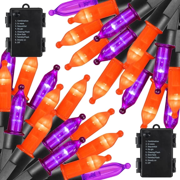2 Pack 32ft LED Halloween Light String Purple Orange Colorful Waterproof Mini Lights 8 Modes Garden Decoration