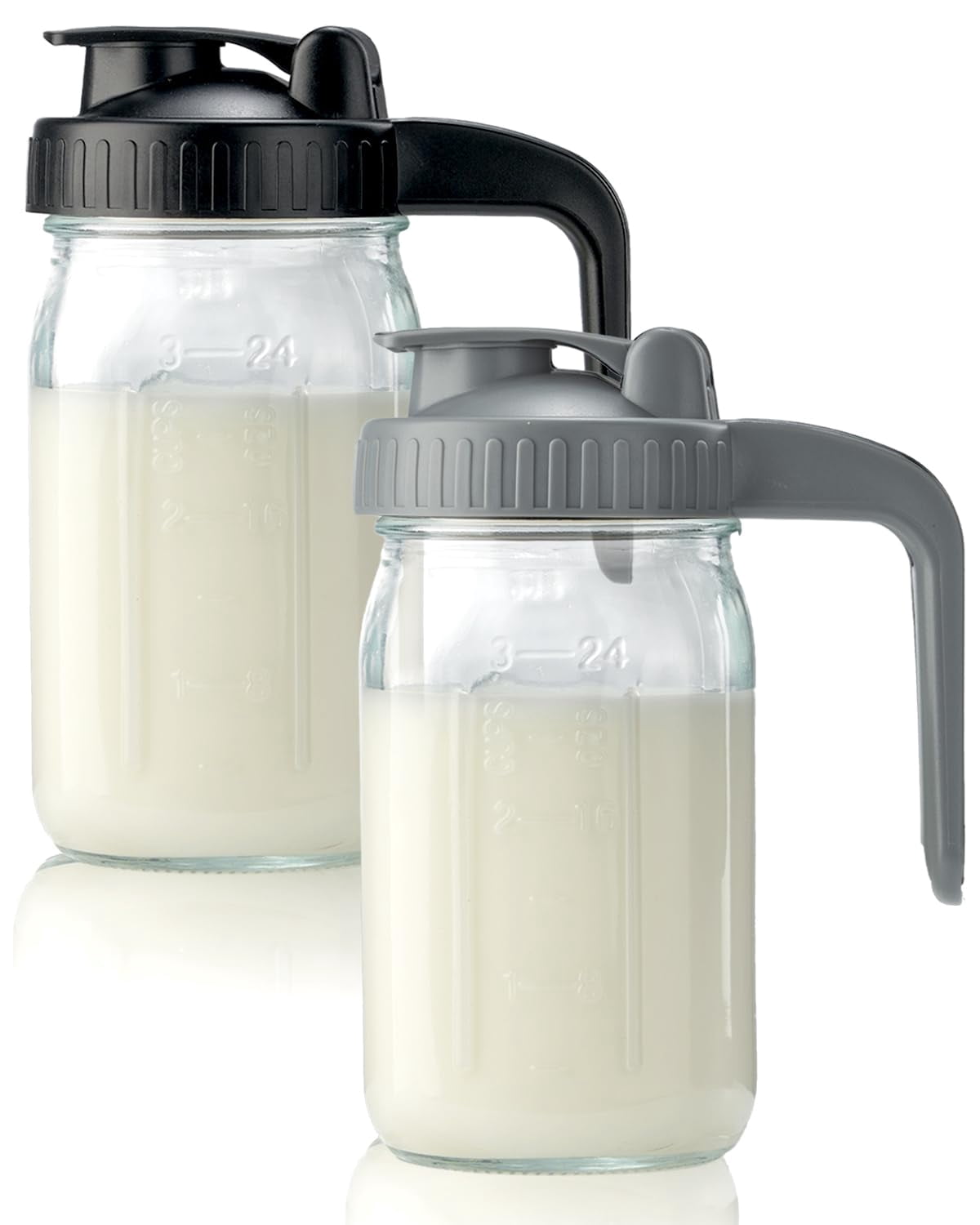 2 Pack 32oz Glass Pitcher With Lid & V-shaped Pour Spout - 1 Quart Breastmilk Double Leak Proof  Creamer Container For Sun Tea Juice Cold Brew Coffee Storage