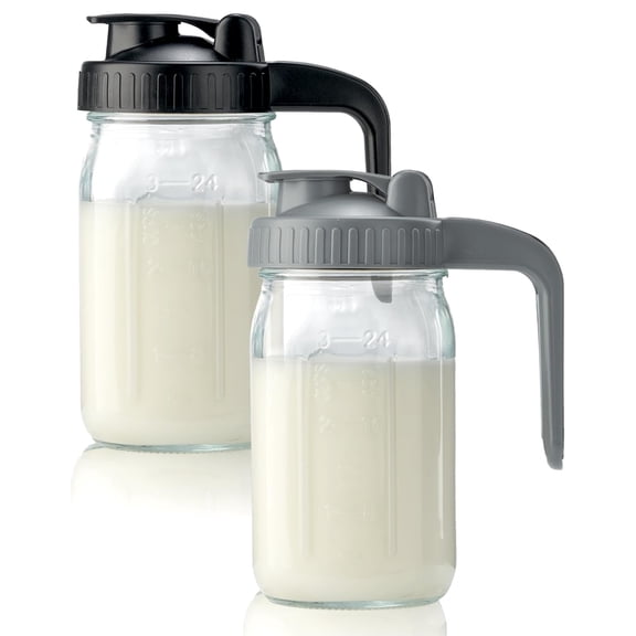 2 Pack 32oz Glass Pitcher With Lid & V-shaped Pour Spout - 1 Quart Breastmilk Double Leak Proof Creamer Container For Sun Tea Juice Cold Brew Coffee Storage