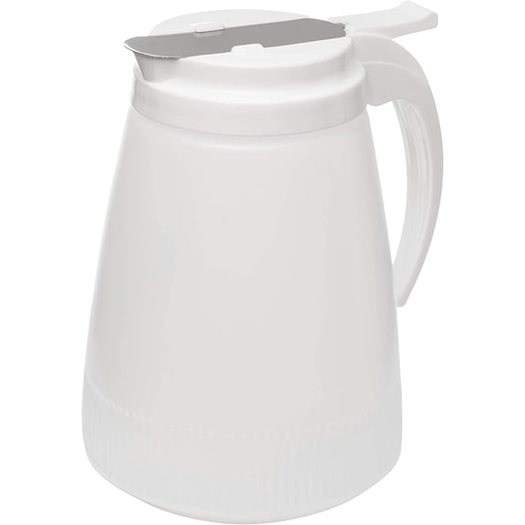 [2 Pack] 32oz Plastic Syrup Dispenser with Plastic Lid and Stainless Steel Slide Cover - Syrup, Sugar, Honey Dispenser - Perfect for Diners, Restaurants, Home, Office, Disposable (32 Ounce)