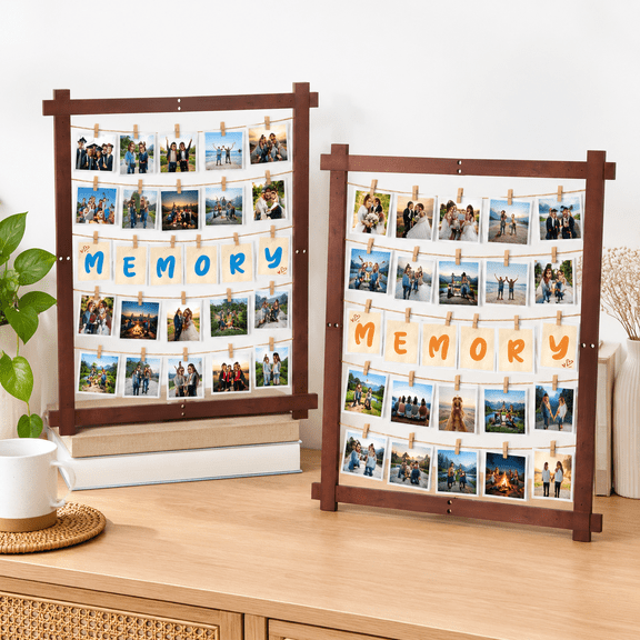 2-Pack 32x24 Inch Brown Wooden Picture Frames with Clips for Wall Display