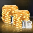 thumbnail image 1 of 2 Pack 33 Feet 100 Led Fairy Lights Battery Operated with Remote Control Timer Wateproof Copper Wire Twinkle String Lights for Bedroom Indoor Outdoor Wedding Dorm Decor (Warm White), 1 of 8