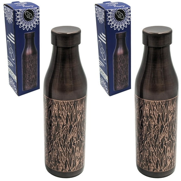 2 Pack 33 Ounce Pure Copper Water Bottle with Engraved Tree Bark Design, Ayurvedic Benefits