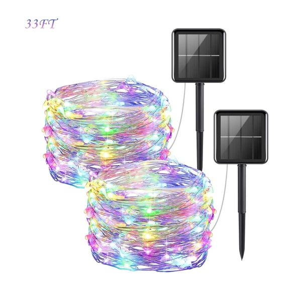2 Pack 33 ft 100 LED Outdoor Solar String Lights, Waterproof Solar Fairy Lights for for Garden Patio Yard (Multicolor)